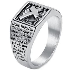 ***COI Titanium Black/Gold Tone/Silver Black Cross Prayer Ring-01872BB
