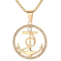 ***COI Gold Tone Titanium Anchor Cubic Zirconia Pendant-01875BB