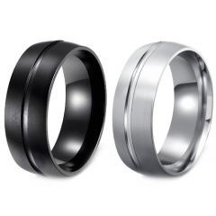 ***COI Titanium Black/Silver Center Groove Ring-01882BB
