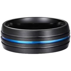 ***COI Titanium Black Blue Triple Grooves Ring-01884BB