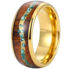 ***COI Gold Tone Titanium Abalone Shell & Koa Wood Dome Court Ring-01885BB
