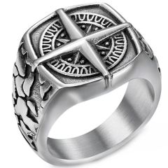 ***COI Titanium Black Silver Compass Ring-01886BB