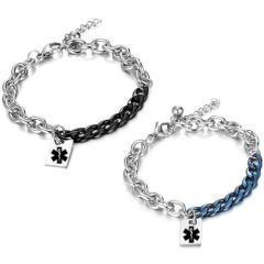 ***COI Titanium Black/Blue Silver Medical Alert Bracelet With Steel Clasp(Length: 8.27 inches)-01893BB
