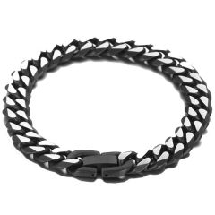 ***COI Titanium Black Silver Bracelet With Steel Clasp(Length: 8.27 inches)-01895BB