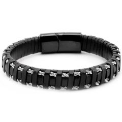 ***COI Titanium Genuine Leather Bracelet With Steel Clasp(Length: 8.27 inches)-01896BB