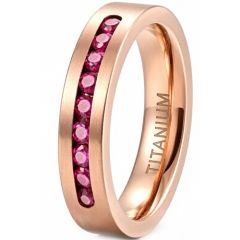 ***COI Rose Titanium Ring With Created Pink Red Ruby-01925CC
