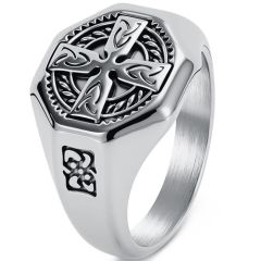 ***COI Titanium Black/Gold Tone/Silver Cross Celtic Ring-01926CC