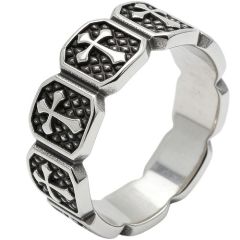 ***COI Titanium Black Silver Cross Ring-01928BB