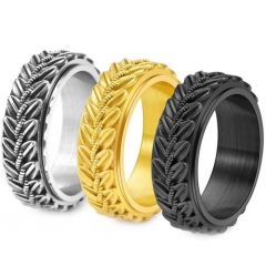 ***COI Titanium Black/Gold Tone/Silver Celtic & Leaves Ring-01929BB