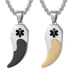 ***COI Titanium Black/Gold Tone Silver Medical Alert Pendant-01931BB