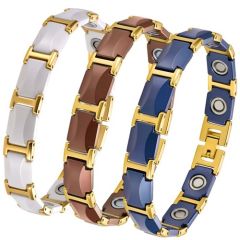 ***COI Gold Tone Titanium Ceramic Bracelet With Steel Clasp(Length: 8.27 inches)-01933BB
