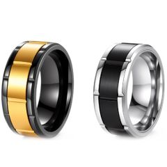 ***COI Titanium Black Gold Tone/Silver Tire Tread Rotating Ring-01939BB