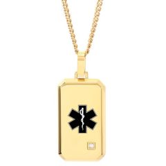 ***COI Titanium Black/Gold Tone/Silver Medical Alert Pendant With Cubic Zirconia-01941BB