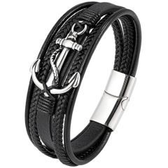 ***COI Titanium Anchor Genuine Leather Bracelet With Steel Clasp(Length: 8.27 inches)-01946BB