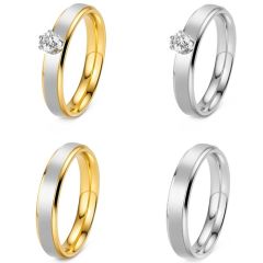 ***COI Titanium Silver/Gold Tone Silver Solitaire Ring-01958BB