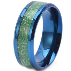 ***COI Blue Titanium Meteorite Beveled Edges Ring-01959BB
