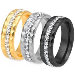 ***COI Titanium Black/Gold Tone/Silver Faceted Ring With Cubic Zirconia-01961BB