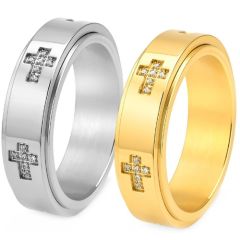 ***COI Titanium Gold Tone/Silver Cross Ring With Cubic Zirconia-01963BB