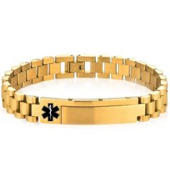 ***COI Titanium Black/Gold Tone/Silver Medical Alert Bracelet With Steel Clasp(Length: 8.86 inches)-01969BB