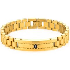 ***COI Titanium Black/Gold Tone/Silver Medical Alert Bracelet With Steel Clasp(Length: 8.27 inches)-01971BB