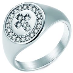 ***COI Titanium Gold Tone/Silver Cross Ring With Cubic Zirconia-01972BB