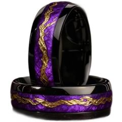 ***COI Black Titanium Purple Meteorite & Gold Foil Dome Court Ring-01984BB