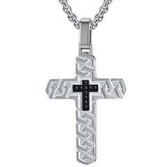 ***COI Titanium Black Silver/Black Cross Pendant-01988BB