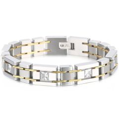 ***COI Titanium Black Silver/Gold Tone Silver/Gold Tone Cubic Zirconia Bracelet With Steel Clasp(Length: 8.27 inches)-01990BB