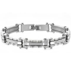 ***COI Titanium Gold Tone Silver/Silver Bracelet With Steel Clasp(Length: 8.85 inches)-01993BB
