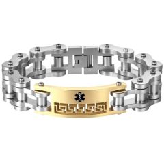 ***COI Titanium Gold Tone/Gold Tone Silver Medical Alert Bracelet With Steel Clasp(Length: 9.06 inches)-01996BB