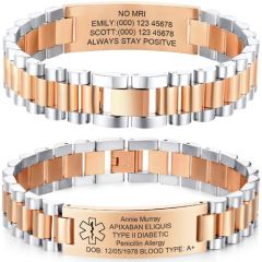 ***COI Titanium Rose Silver Medical Alert Custom Engraving Bracelet With Steel Clasp(Length: 8.27 inches)-01998BB