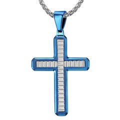 ***COI Titanium Black/Blue Silver Cross Pendant-02003BB