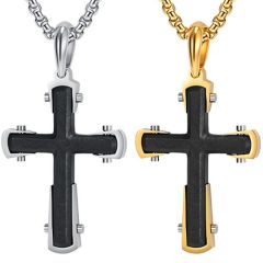 ***COI Titanium Black Gold Tone/Silver Cross Pendant-02005BB
