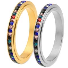 ***COI Titanium Gold Tone/Silver Rainbow Pride Ring With Cubic Zirconia-02011BB