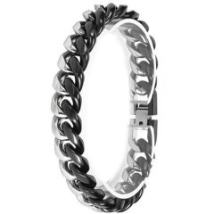 ***COI Titanium Black Silver/Silver Bracelet With Steel Clasp(Length: 7.87 inches)-02019BB
