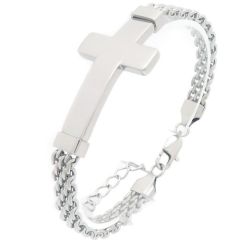 ***COI Titanium Gold Tone/Silver Cross Bracelet With Steel Clasp(Length: 7.48 inches)-02020BB