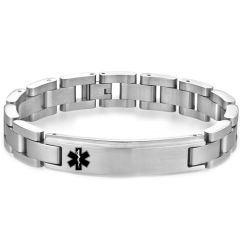 ***COI Titanium Black/Silver Medical Alert Bracelet With Steel Clasp(Length: 8.27 inches)-02021BB