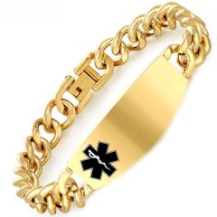 ***COI Titanium Black/Silver/Gold Tone Medical Alert Bracelet With Steel Clasp(Length: 8.66 inches)-02024BB