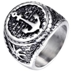 ****COI Titanium Black Silver Anchor Ring-02027BB