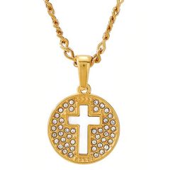 ****COI Gold Tone Titanium Cross Pendant With Cubic Zirconia-02030BB
