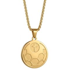 ****COI Titanium Black/Gold Tone/Silver Soccer & Cross Pendant-02031BB