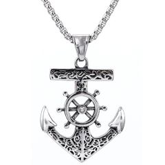 ****COI Titanium Black Silver Anchor Pendant-02032BB