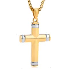 ****COI Titanium Black/Gold Tone Silver Cross Pendant-02033BB