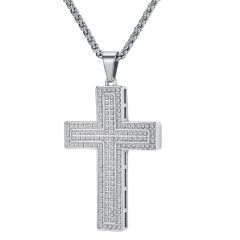 ****COI Titanium Gold Tone/Silver Cross Pendant With Cubic Zirconia-02034BB