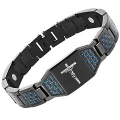 ****COI Black Titanium Carbon Fiber Cross Bracelet With Steel Clasp(Length: 8.27 inches)-02037BB