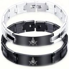 ****COI Titanium Black/Black Silver Masonic Freemason Bracelet With Steel Clasp(Length: 7.87 inches)-02040BB