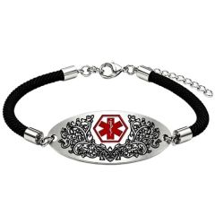 ****COI Titanium Medical Alert Genuine Leather Bracelet With Steel Clasp(Length: 8.27 inches)-02042BB