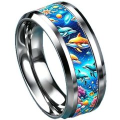 ****COI Titanium Dolphin Sea & Shell Beveled Edges Ring-02051BB