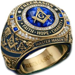 ****COI Titanium Black Gold Tone Blue Masonic Freemason Ring-02053BB