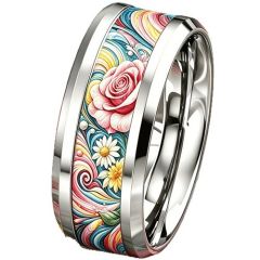 ****COI Titanium Floral Beveled Edges Ring-02054BB